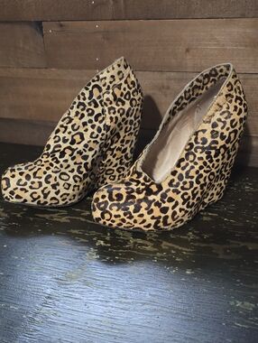 Matiko Leopard Print Wedge Heels in Tan and Black